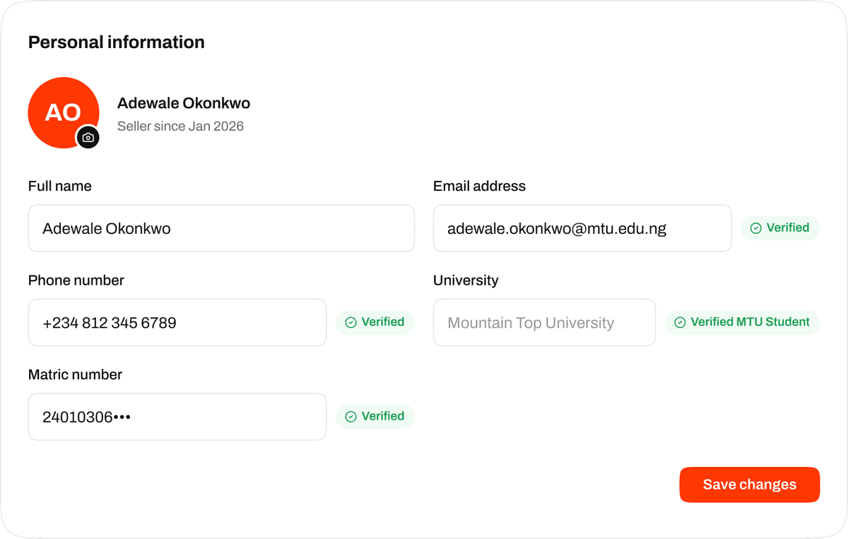 Verified seller badge and profile card